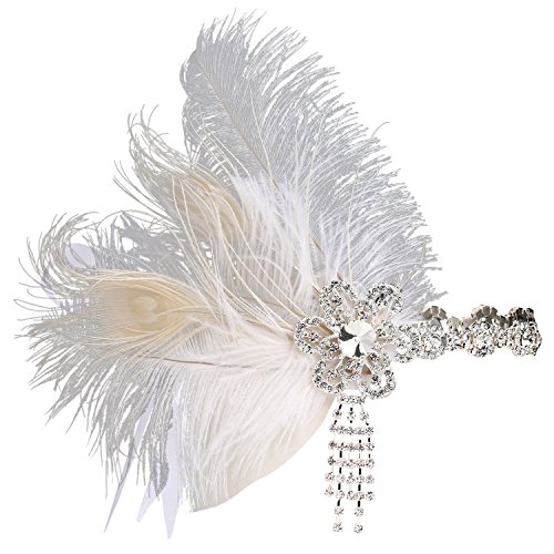 BABEYOND Flapper Headpiece 1920s Gatsby Crystal Headbands with Peacock Feather