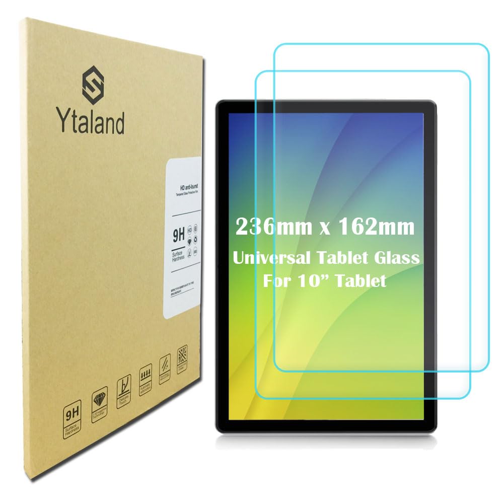 Ytaland Universal Glass Screen Protector for Tablet 9.6-10.1 inch, [2 Pack] Tempered Glass for Tablet 10 inch Film [9.29" x 6.38"]