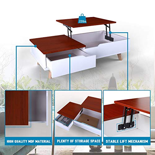 Mecor Lift Top Coffee Table with Hidden Compartment and Storage Drawer
