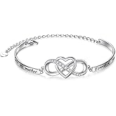 Mothers Day Gifts 925 Sterling Silver Infinity Love Heart Bracelet With Inspirational Message for Mother Daughter Sister Wife, Adjustable Length Bangle Bracelets Friendship Jewelry for Women Girls