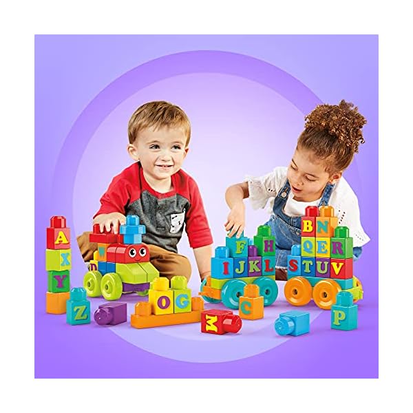 Mega-Bloks-DXH35-Building-Basics-ABC-Learning-Train MEGA BLOKS Fisher Price Building Toy ABC Blocks, ABC Learning Train Learning Toy for Toddlers 1-3
