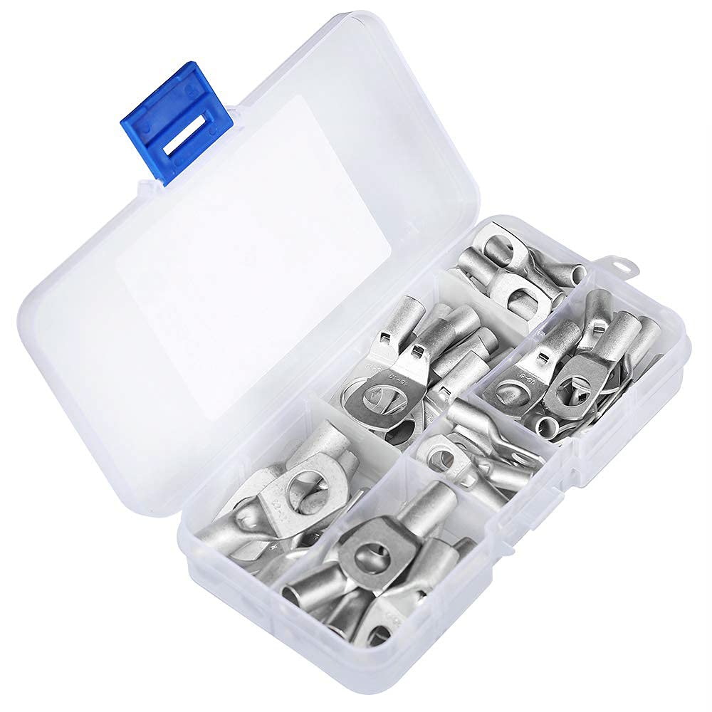 ELECFUN 56pcs Battery Cable Ends 8-4 AWG Heavy Duty Wire Lugs Tinned Copper Battery Cable Ends Tubular Ring Terminal Connectors with Sight Hole: Industrial & Scientific