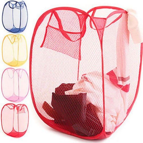 Juenana Foldable Pop Up Washing Clothes Laundry Basket Bag Hamper Mesh StorageDark Blue