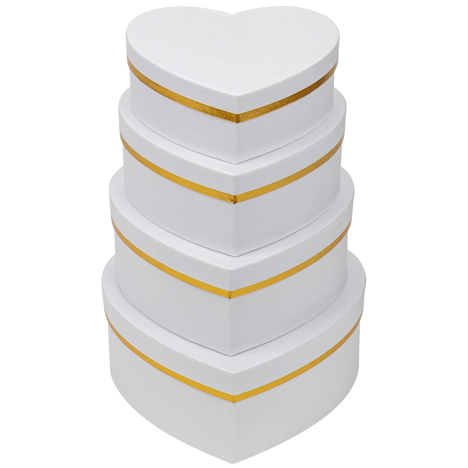 Photo 1 of Oairse White Gift Boxes with Lids for Present Heart Shaped Flower Boxes for Arrangements Set of 4 Floral Gift Boxes for Bridesmaid, Proposal, Wedding, Birthday, Baby Showers