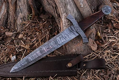 Handmade Damascus Steel 18 Inches viking Dagger, Handle is Made With Solid Rose Wood, Damascus Guard and Pommel