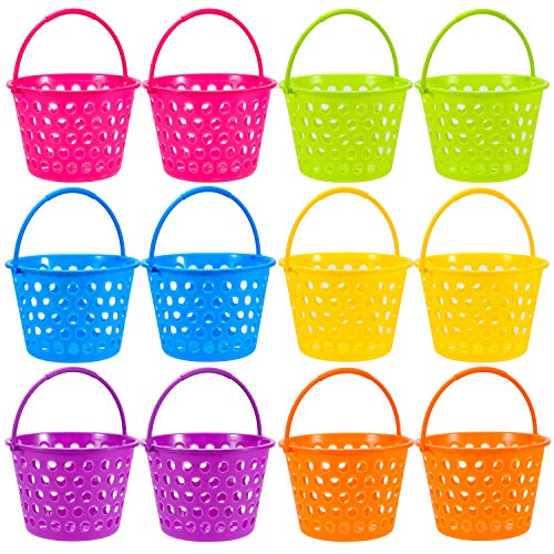 12 Pack Easter Eggs Baskets for Kids,9.4"Plastic Bucket filled with Grass Easter Theme Party Favors - Thumbnail 7