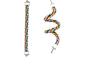 TJHypenete 2 Pcs Bird Rope Perches for Parrots, Cockatiels, Parakeets, Budgie, 16 and 24 Inch Colorful Cotton Rope Spiral Toy