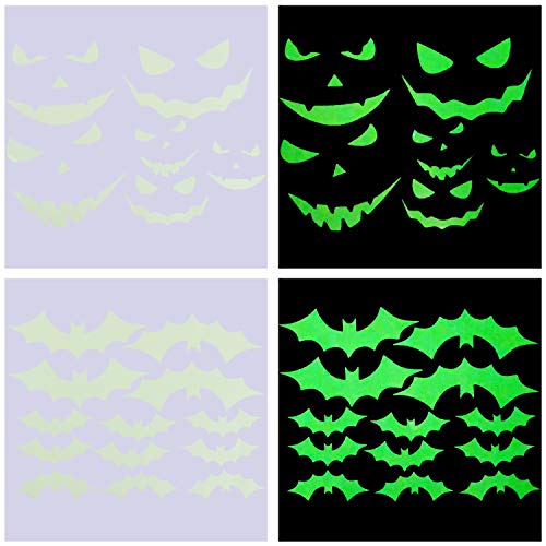 LOCOLO 44Pcs Halloween Luminous Wall Stickers Set, Halloween Window Cling Decals Halloween Wall Decals Stickers Glow in The Dark Luminous Bats Ghost Peeping Eyes Decals Wall Decor - Thumbnail 4