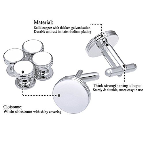 IPINK-Mens Cufflinks and Studs Set Tuxedo Formal Kit Shirts Business Wedding (White)