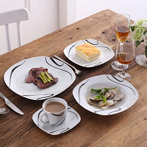 image for VEWEET 30-Piece Porcelain Square Tableware Decal Patterns White Bowl S