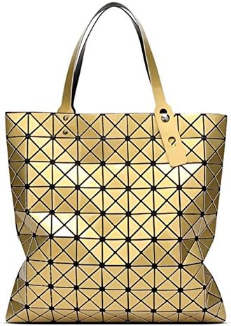 Kayers Sulliva Womens Fashion Geometric Plaid Tote Bag PU Leather Shoulder Bag Top-handle Handbags Large Gold