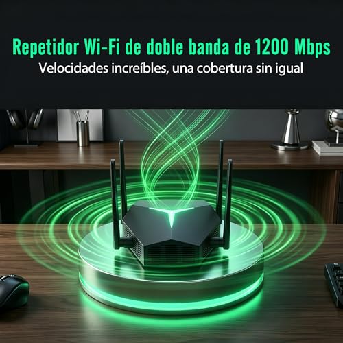 WiFi Repeater AC1200 1200Mbps, 1115㎡ Wide Coverage WiFi Extender, Supports 100+ Devices Simultaneously, 4 Antennas MIMO Technology & Ethernet Port