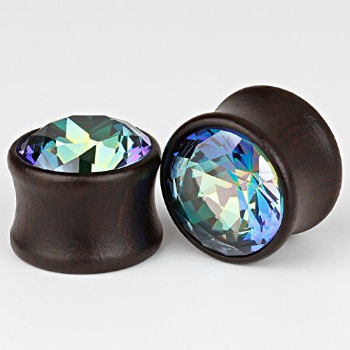 TBOSEN 5 Pairs Set Gauges Wood Tunnels Earrings Zircon Stone Body Jewelry Stretching Tapers Expanders Wooden Ear Plugs - Thumbnail 4