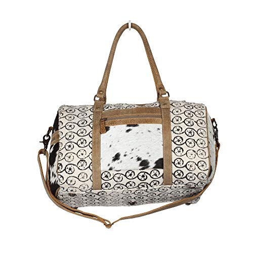 Myra Bag Meandering Upcycled Canvas Cowhide Travveller Duffel