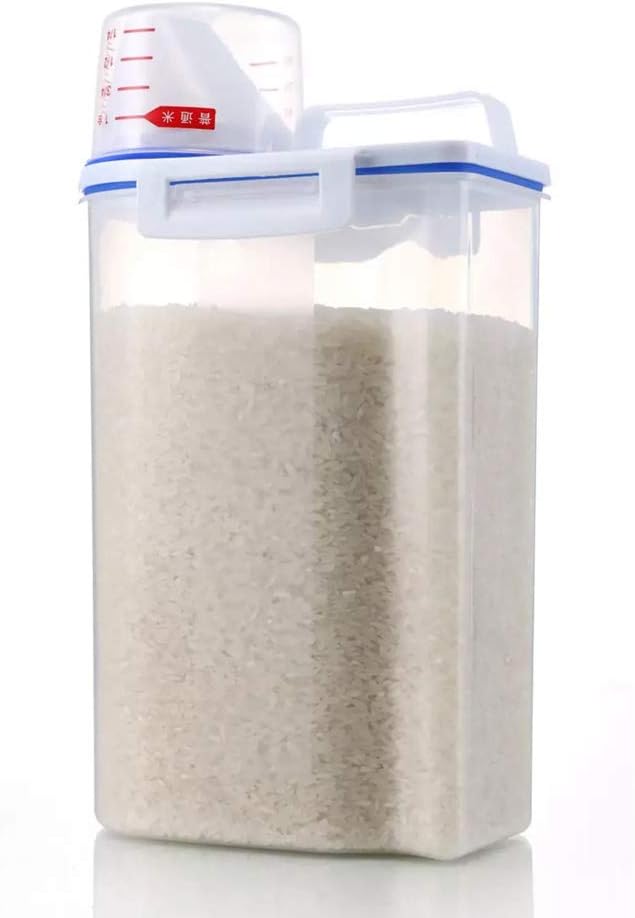 Airtight Rice Storage Container Bin with Pour Spout,Plastic Clear Kitchen Container,2KG
