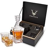 5-Piece Whiskey Decanter and Glass Set. Premium Quality Decanter and 4 Whiskey Glasses with Luxurious and Elegant Box. Liquor Decanters for Bourbon, Wine, Brandy, Gin and Whisky. Dishwasher Safe