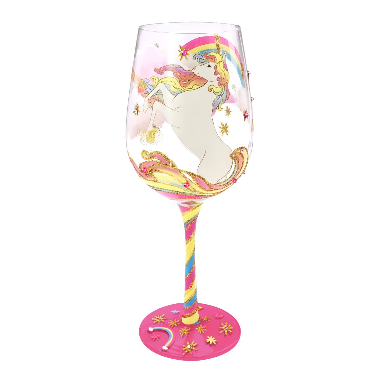 NymphFable Hand-Painted Wine Glass Unicorn Rainbow Artisan Painted Glass 15 oz Novelty Gift for Birthdays,Weddings,Valentine's Day