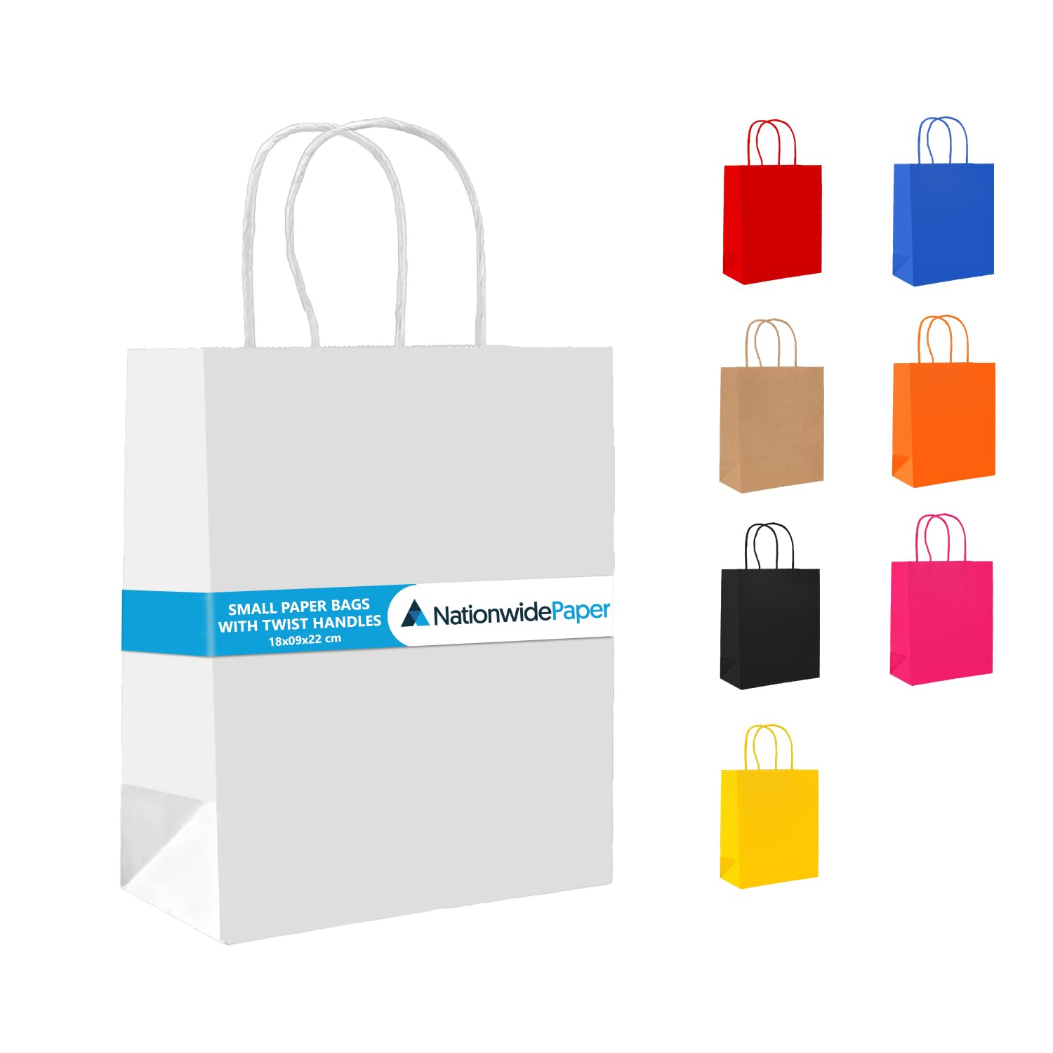 NationwidePaper 25 White Small Plain Gift Bags with Twist Handles, Colourful Paper Party Bags for Birthdays, Parties, Weddings, Baby Showers, and Sweets (18x9x22cm)