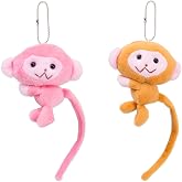 KOOBOOK 2Pcs Kawaii Monkey Keychain Cute Long Tail Monkey Keyring Charm Pendant for Backpack Purse Car Keys