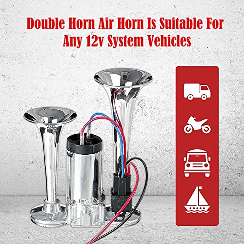 12V Truck Horn Train Air Horn 150DB Loud Universal Electric Dual