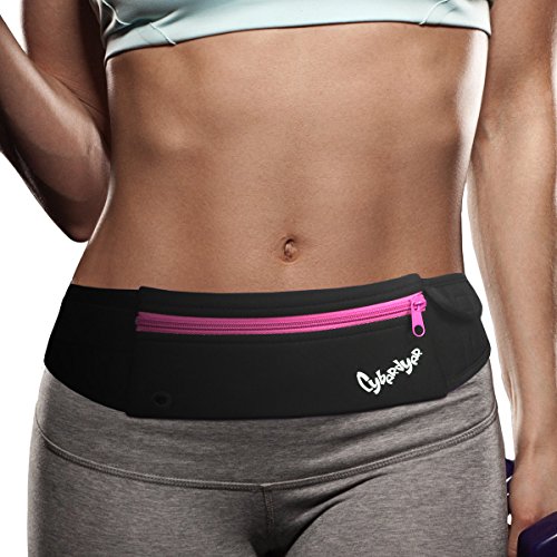 CyberDyer Running Belt Waist Pack - Adjustable Fanny Pouch for Runners Hands Free Workout - iPhone 6/7 Plus Hiking Gear Marathon for Men and Women (Black(Rose))