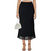 Women's Y2k Mesh Midi Skirt Elastic High Waisted Floral Print Bodycon Mermaid Long Skirts for Women