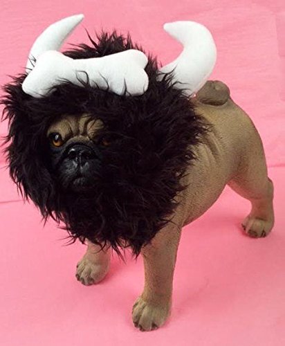 Bone Viking Warrior Horn Headpiece Costume For Dogs Realistic Plush Fuzzy Mane