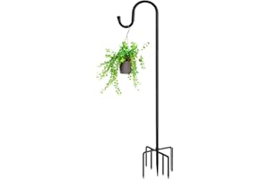 MIUVIBENI 60" Shepherds Hooks for Outdoor, Heavy Duty Bird Feeder Pole for Hanging Lantern, Hummingbird Feeder, 7 Prongs Base Shepherds Hook for Bird Feeders Outside,1 Pack, Black
