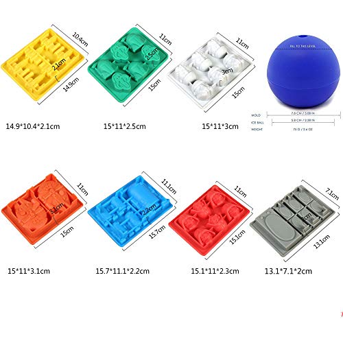 Set of 8 Star Wars Silicone Ice Trays/Chocolate Molds: Stormtrooper, Darth Vader, X-Wing Fighter, Millennium Falcon, R2-D2, Han Solo, Boba Fett, and Death Star