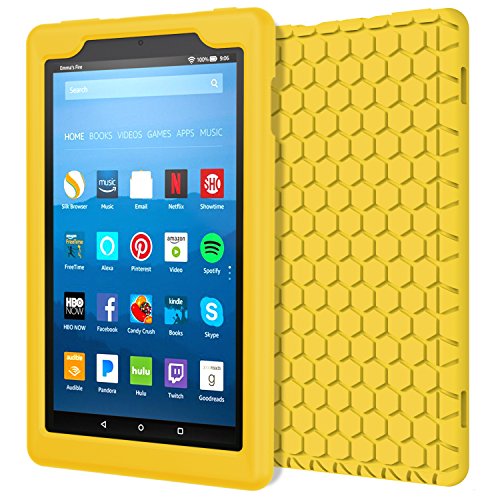 MoKo Case for All-New Amazon Fire HD 8 Tablet (7th Generation, 2017 Release Only) - [Honey Comb Series] Light Weight Shock Proof Soft Silicone Back Cover [Kids Friendly] for Fire HD 8, YELLOW