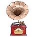 Pyle Updated Portable Turntable Phonograph -Trumpet Horn, Cassette CD w/Aux-in, FM/AM Radio, Vintage Retro Style, Vinyl-to-MP3 Recording, 45RPM Adaptor, 3 Speed Turntable 33, 45, 78 RPM - PTCDCS3UIP
