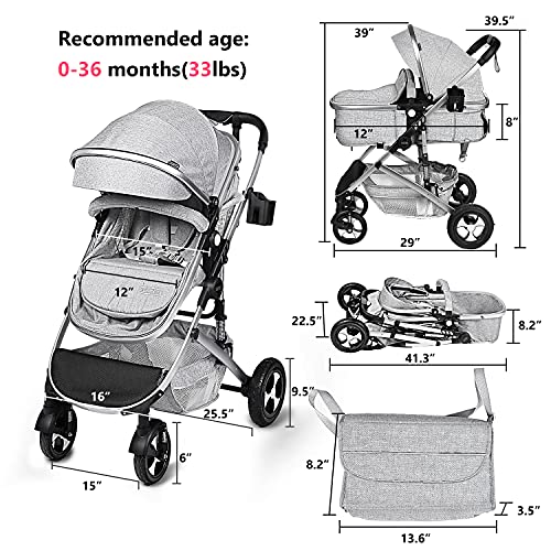 ANNA QUEEN 2-in-1 Convertible Baby Stroller – Reversible Seat To Bassinet, Lightweight Foldable Pushchair With UV Canopy & One-Hand Fold