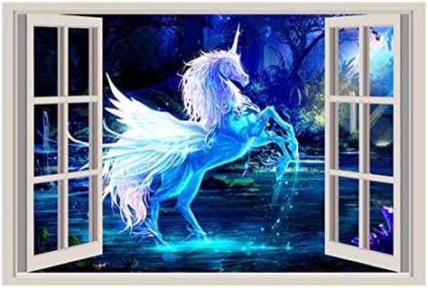 ULAKY 3D Unicorn Cartoon Wall Stickers for Kids Rooms Living Room Bedroom Wall Decal Art Poster Wall Mural Sofa Wallpaper Decor ,As picture
