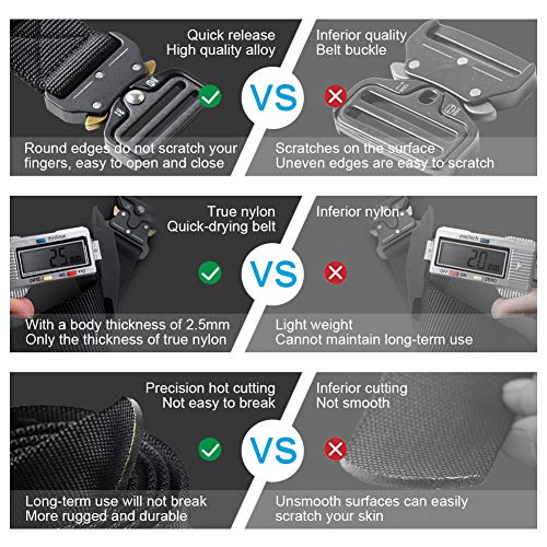 2PCS Tactical Belt,Military Style Webbing Riggers Web Gun Belt with Heavy-Duty Quick-Release Metal Buckle With 2 Keychains