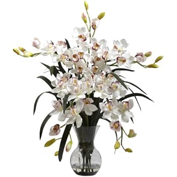 Nearly Natural 1300-WH 34in. Large Cymbidium with Vase Arrangement