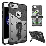 iPhone 7 Case, Moonmini Heavy Duty Shockproof Dual Layer Hybrid Armor Defender Full Body Protective Cover with 360 Degree Rotating Kickstand for iPhone 7 (2016 Version) - Black + Dark Gray