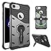 iPhone 7 Case, Moonmini Heavy Duty Shockproof Dual Layer Hybrid Armor Defender Full Body Protective Cover with 360 Degree Rotating Kickstand for iPhone 7 (2016 Version) - Black + Dark Gray