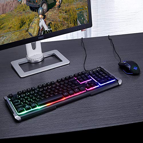 BAKTH Rainbow LED Backlit Mechanical Feeling Gaming Keyboard and Mouse Combo, USB Wired Keyboard and Mouse with 4000 DPI for Game or Office