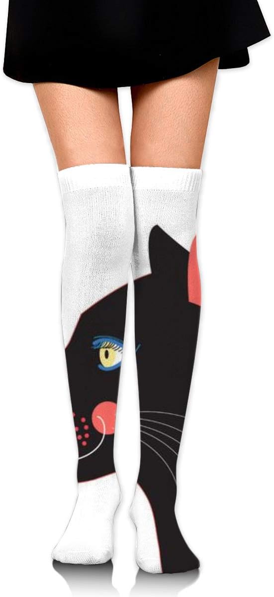 Graphic Portrait of A Black Panther On A White Women's Over Knee Thigh Socks Girl High Stockings 65 Cm/25.6In