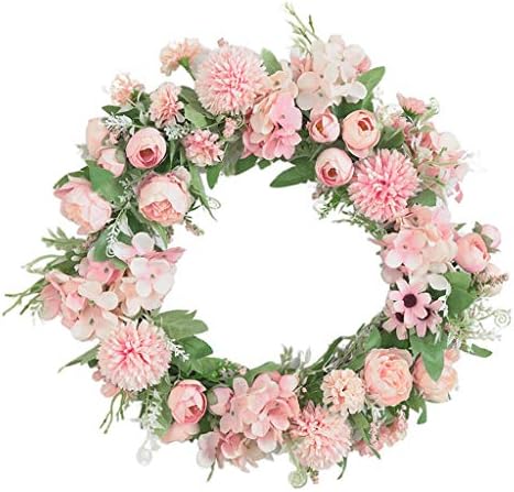 Hellery リース ボタン ローズ 紫陽花 ナチュラルリース 花輪 フラワーリース 造花 ドアリース ウェディング 装飾 ライトピンク Rwenzorisustainable