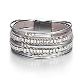 17mile Grey Wrist Wrap Around Crystal Rhinestone Leather Boho Multilayer Bead Bracelet Gifts for Women and Girls