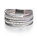 FINETOO Grey Wrist Wrap Around Crystal Rhinestone Leather Boho Multilayer Bead Bracelet Gifts for Women and Girls