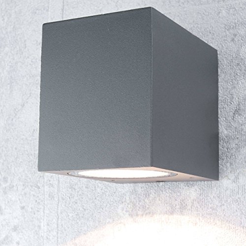 Licht-Erlebnisse Außenlampe Garten AALBORG in Anthrazit Aluminium Glas Downlight GU10 IP44 Wandleuchte Außen Balkon Haus