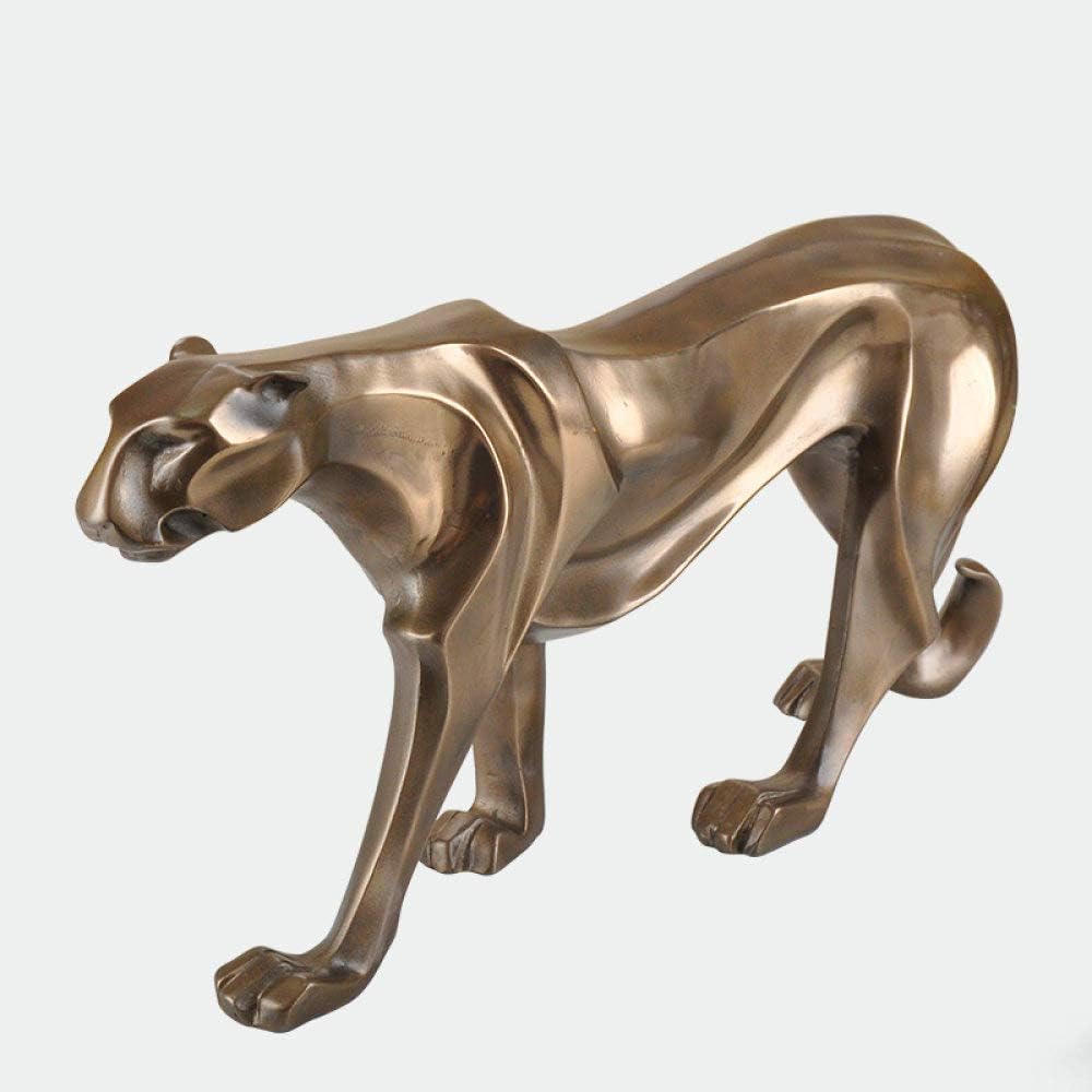 LQCN Simple Art Bronze Leopard Statue Animal Cheetah Figurine Resin Crafts Desktop Decoration Office 44cm -Blue