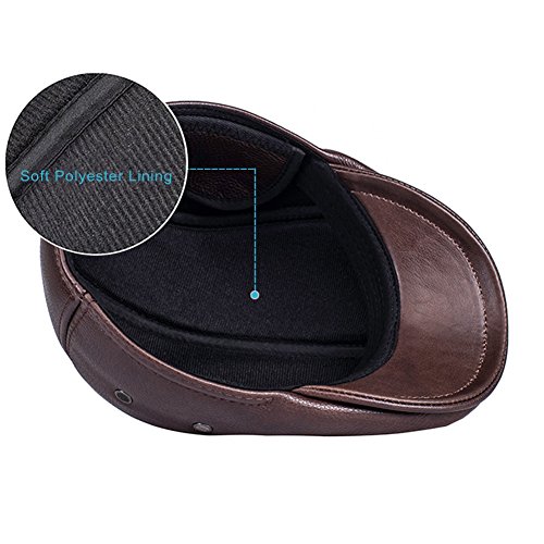 VEMOLLA Men's Real Cowhide Leather Beret Hunting Cap Beanie Trucker Cap Mens Sports Hat Red Brown M