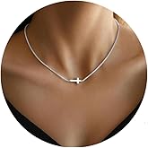 Dkodfi Gold Necklace for Women,Valentines Day Gifts, Cross Necklace Dainty 18K Real Gold Silver Plated, Cute Simple Small Trendy Choker Pendant Jewelry Non Tarnish Gold Necklace Faith Jewelry Gift