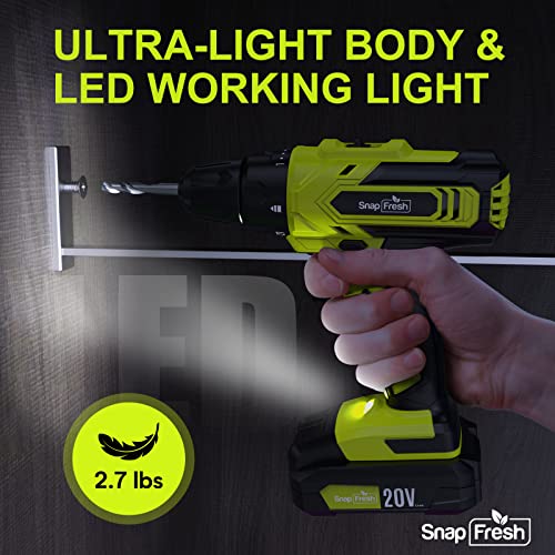 Cordless Drill SnapFresh 20V Cordless Drill with Battery and Charger