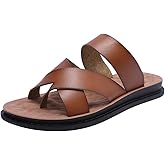 Harssidanzar Men's Sandals,Quick-Dry Flip-Flop Summer Slip On Cross Straps Slide Sandals Toe Ring Style Outdoor And Indoor KM221US