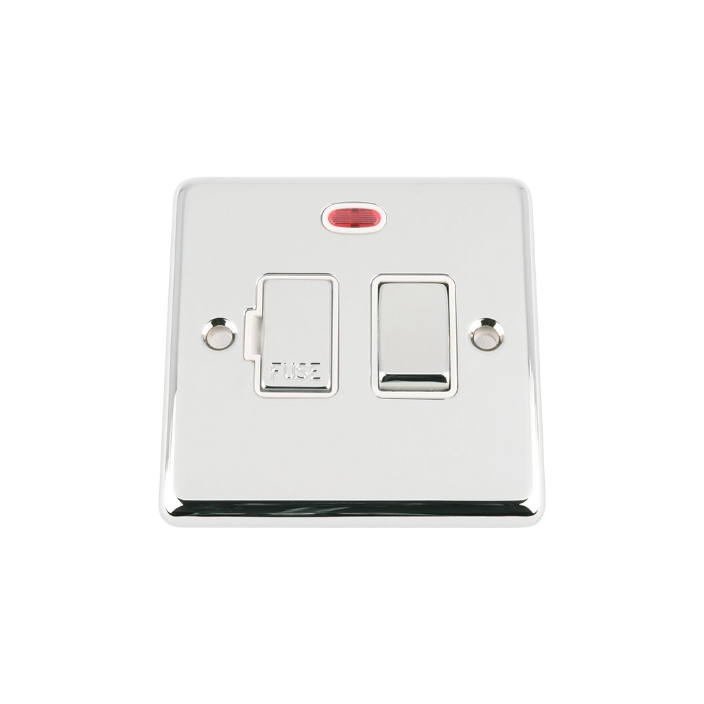 A5 FSNCCWC 13 A Classic Chrome Polished Switched Fused Spur Unit with Neon Indicator and White Insert Metal Rocker