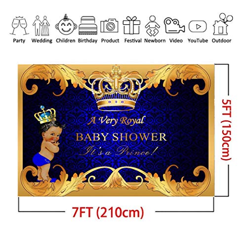 Daniu Royal Prince Baby Shower Backdrop Black Boy Gold Crown